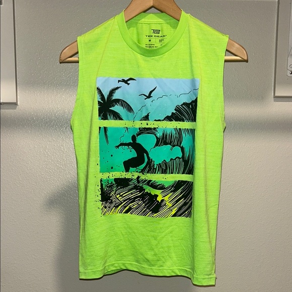 Tek Gear Neon Green Surf Graphic Tee - Picture 1 of 4